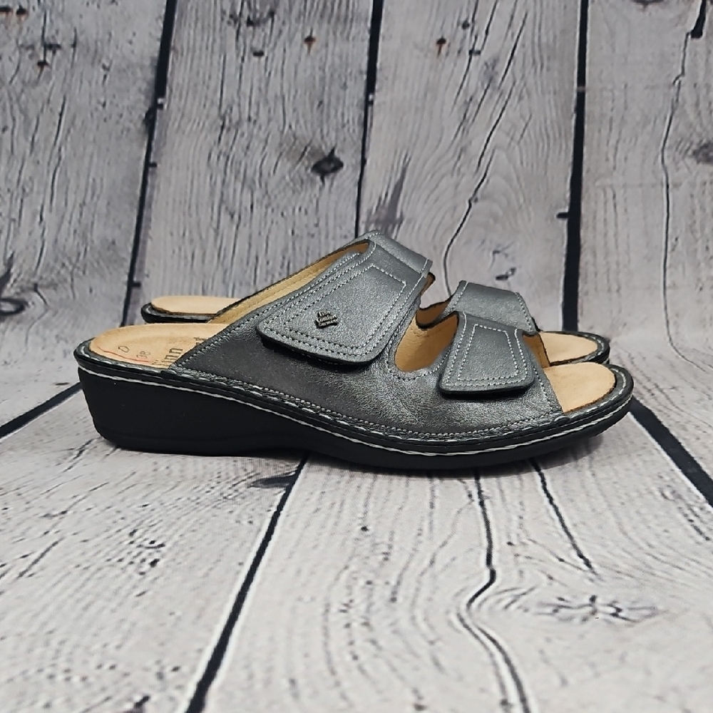 Finn Comfort Jamaica Women's Pewter Metallic Leather Sandals Size 38 D